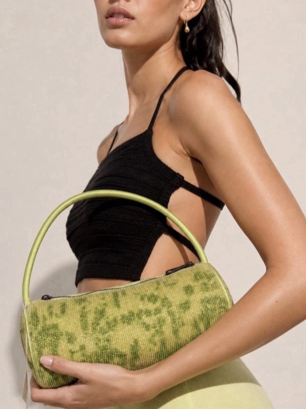 Free People Bailey Beaded Barrel Mini Shoulder Bag NWT Green Boho